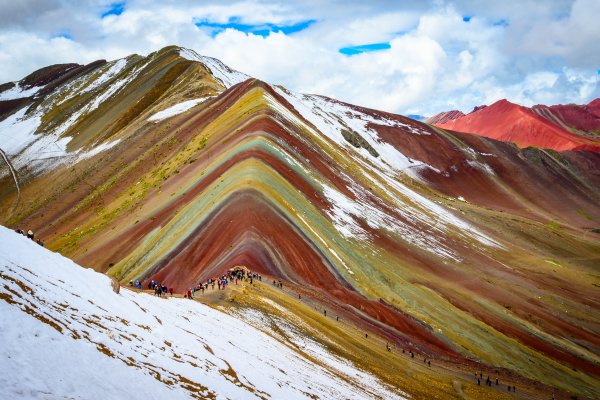 Rainbow Mountain colorful striped peaks in Cusco, Peru