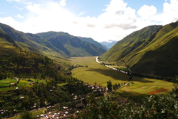 Sacred Valley landscape with mountains and river in Cusco, Peru